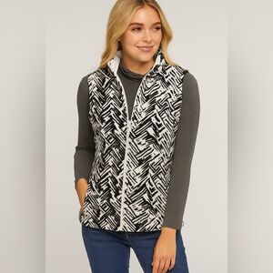 ALIA | Vintage Black & White Abstract Geometric Fleece Vest (M-L)